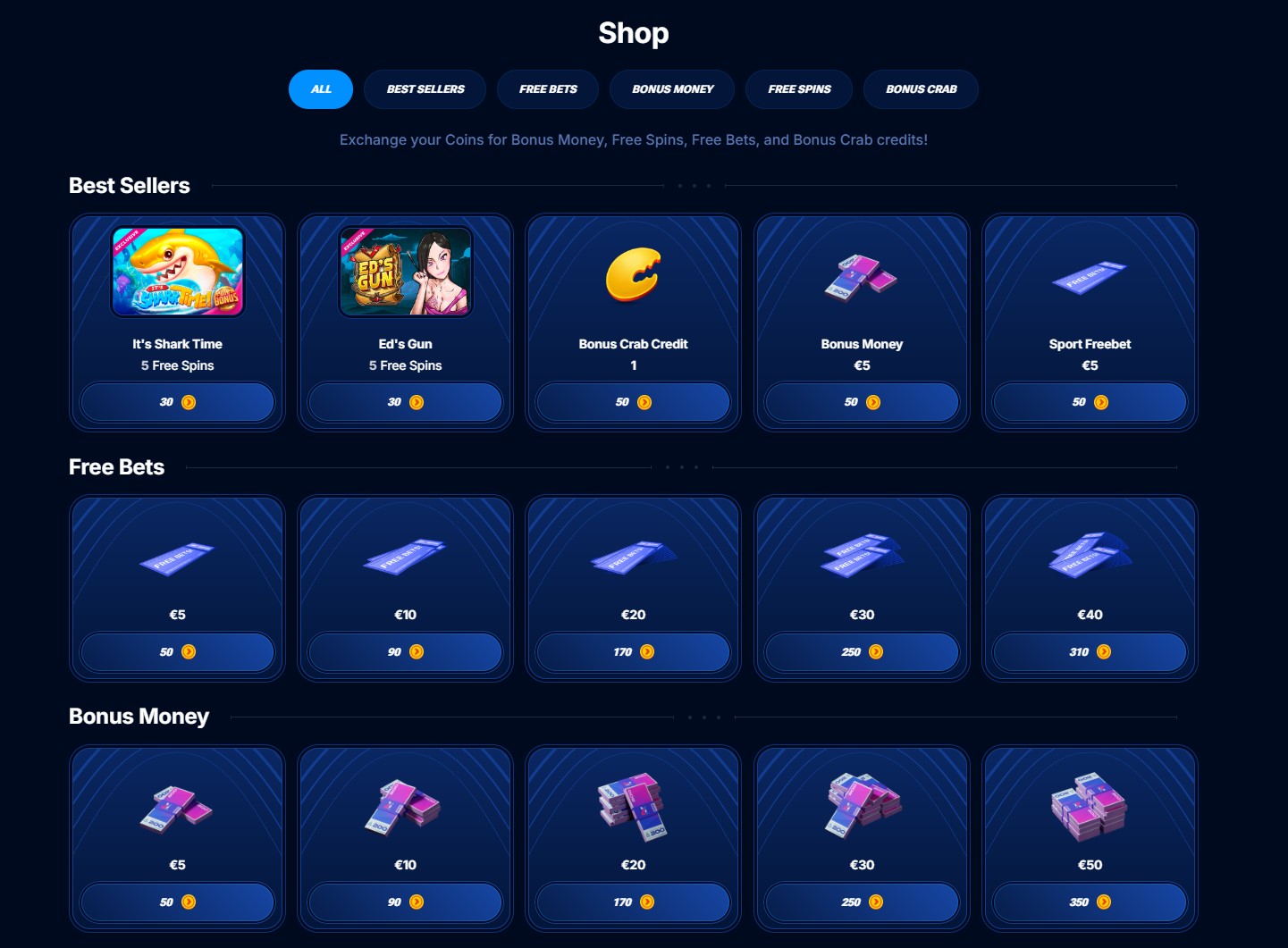 Το Bonus Shop του Boomerang Bet